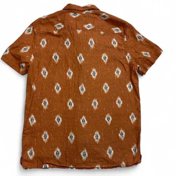 Sonoma Men’s Orange White Patterned Linen Cotton Button Up Shirt Size M - Picture 3 of 4